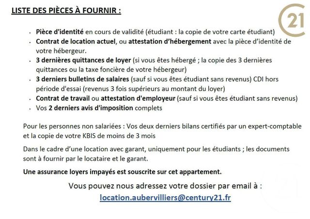 Appartement F2 à louer - 2 pièces - 41.16 m2 - ST DENIS - 93 - ILE-DE-FRANCE - Century 21 Immo Conseil