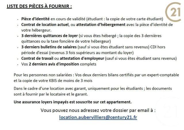 Appartement F2 à louer - 2 pièces - 41.7 m2 - ST DENIS - 93 - ILE-DE-FRANCE - Century 21 Immo Conseil